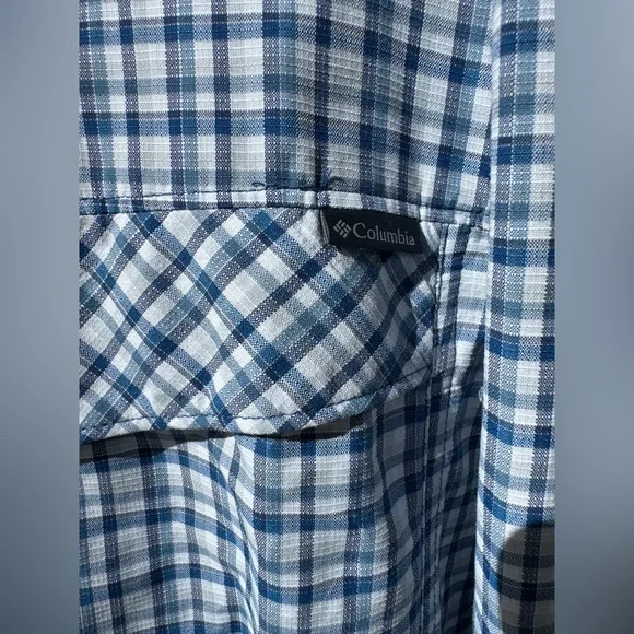 Columbia Omni shade sun protection Blue and White Plaid Men's Shirt XL - Picture 3 of 4